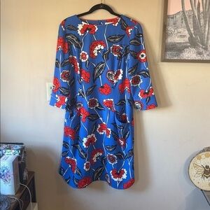 Boden Blue Floral Print Isabelle Shift Dress Size 8L/8 Long